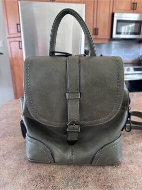 Olive Green Faux Leather Mini Backpack - Women Bags